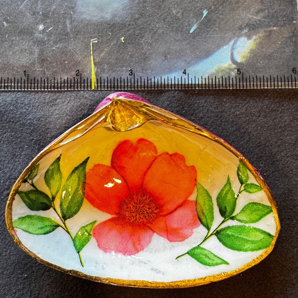 Floral Trinket Dish with Red Flower Design
